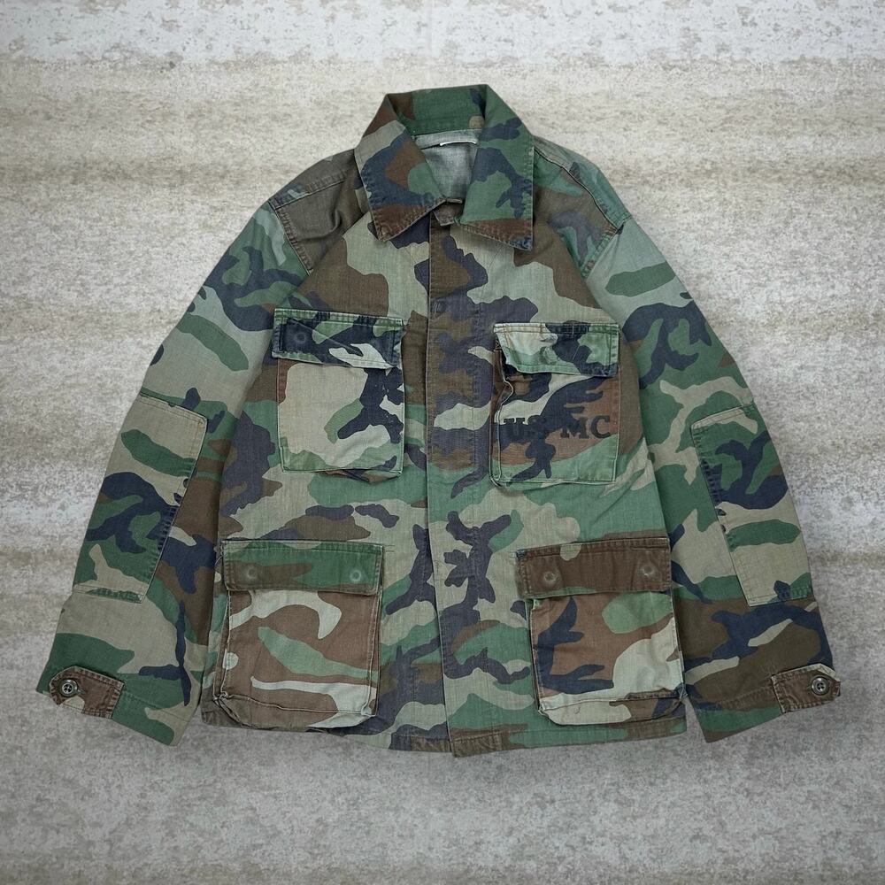 Vintage 90s Military USMC Button Up Shirt Mens S Woodland Camo Small Regular